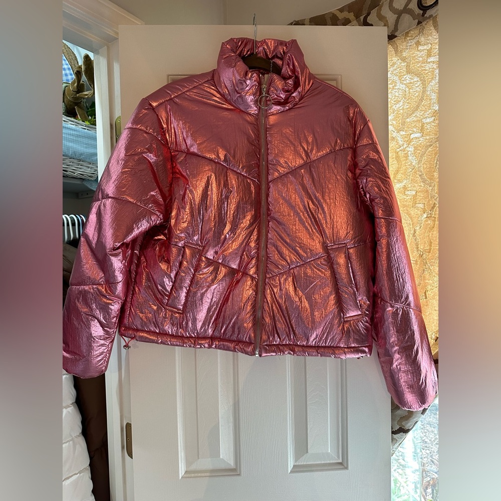 ANWND pink metallic puffer jacket